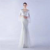 Elegant Long Sleeve Sequin Evening Dress Silver Mesh Party Maxi Dress