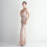 Women Simple Dress Long Prom Dress Deep V Neck Black Sequin Evening Dress Sexy Party Maxi Dress