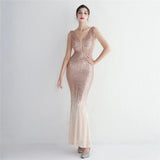 Women Beading Long Prom Dress Deep V Neck Green Sequin Evening Dress Sexy Party Maxi Dress