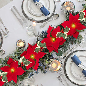 Poinsettia Christmas Flowers Garland String Lights Xmas Tree Ornaments Indoor/Outdoor Party Christmas Decoration Navidad