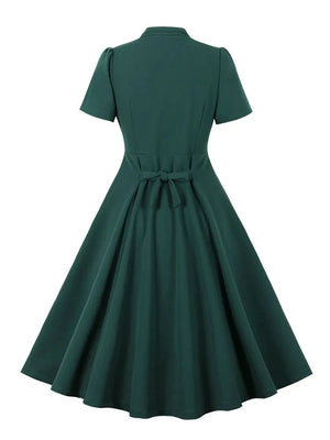 Sexy Ruched V-Neck High Waist Single Breasted Evening Party Dresses for Women Green Tie Back Vintage Swing Dress