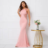 Pink Soft Satin See Through Appliques Beading Long Evening Elegant Party Maxi Dress Long Bridesmaid Dress
