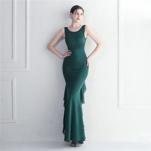 Elegant O Neck Beading Party Maxi Dress Women Long Prom Evening Dress