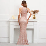 Elegant Off Shoulder Beading Sequin Evening Dress Women Gold Party Bodycon Maxi Long Prom Dress