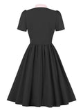 2024 Elegant Casual Vintage Swing Women's Dress with Bow Neck Office A Line Single Breasted Button Runway 50s 60s Party Dresses
