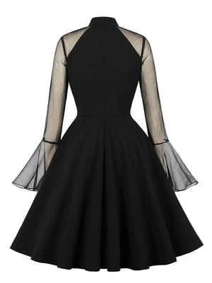 Vintage New In Keyhole Front Mesh Long Sleeve Birthday Dresses for Women Evening Party Elegant Spring Dress