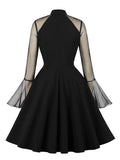 Vintage New In Keyhole Front Mesh Long Sleeve Birthday Dresses for Women Evening Party Elegant Spring Dress