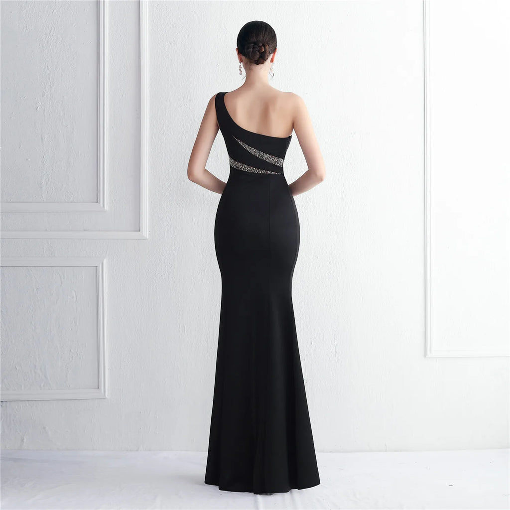 Slash Neck Long Green Women One Shoulder Party Maxi Dress Soft Satin Sexy Slit Evening Dress