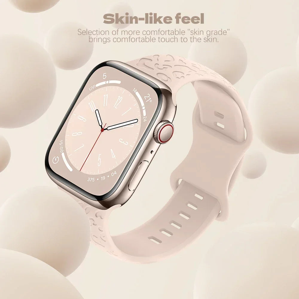 Engraved Strap for Apple Watch Band Ultra 49mm 44mm 45mm 42mm 41mm 42mm 38mm Leopard silicone bracelet for Iwatch Serise 8 7 6 5