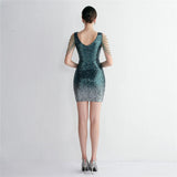 Sexy V Neck Black Gold Sequin Short Party Bodycon Dress Women Evening Prom Dress