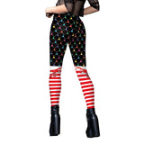 Women Christmas Belt Leggings Autumn Winter Festival Santa Claus Print Skinny Pants High Waist Trousers