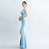 Slash Neck Appliques Party Maxi Dress Women Sexy Slit Long Evening Dress