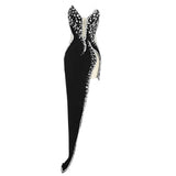Long Black Beading Celebrity Women Party Sexy Slit Evening Dress