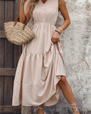 2024 Summer Solid Vintage Casual A Line Flare Women's Dress Elegant Sleevless V Neck Comfortable Loose Midi Long Dresses