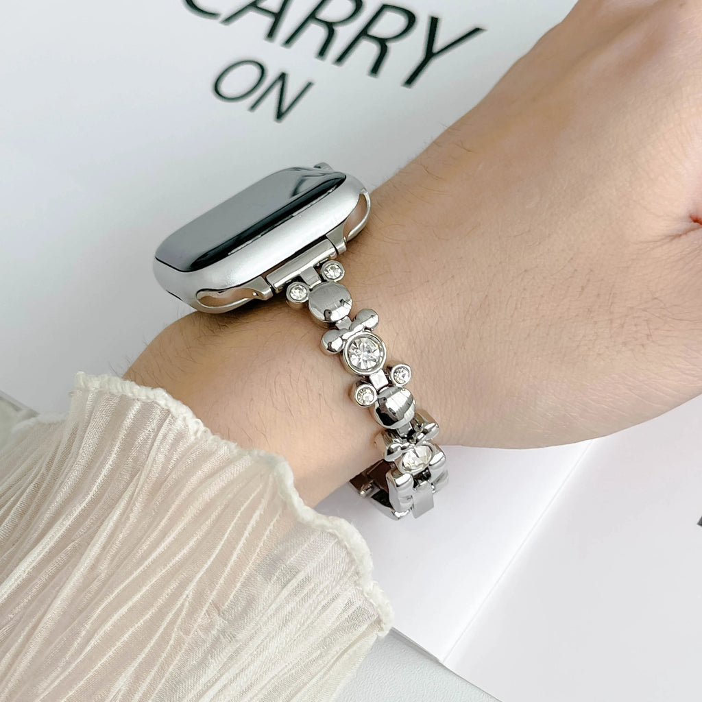 Women Diamond Strap For Apple Watch Series 9 8 7 6 SE 5 4 45mm 44mm 41mm 40mm Lady Bear Metal Bracelet IWatch Ultra 2 49mm 38/42