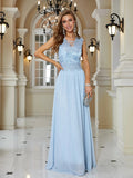 Ruched Lace Chiffon Formal Evening Dress Elegant Beading Party Gown