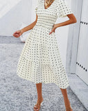 2024 Summer Solid Casual A Line Runway Dress for Women Elegent V Neck Vintage Style Female Office Swing Sundress