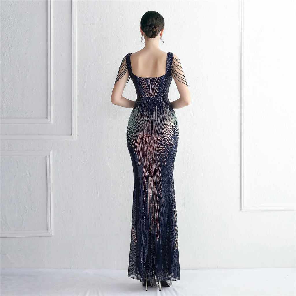 Sexy Slit Black Gold Sequin Evening Dress Sleeveless Beading Formal Party Maxi Dress Long Prom Dress