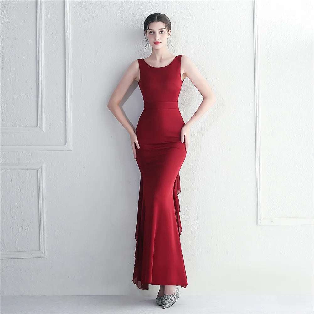 Elegant O Neck Beading Party Maxi Dress Women Long Prom Evening Dress