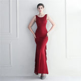Elegant O Neck Beading Party Maxi Dress Women Long Prom Evening Dress