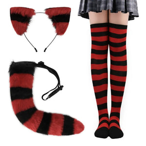3Pcs Animal Foxes Cat-Costumes for Adults-Kids Cat-Ears Headband Cat-Tail Stockings  Animal Fancy Dress Accessories R7RF