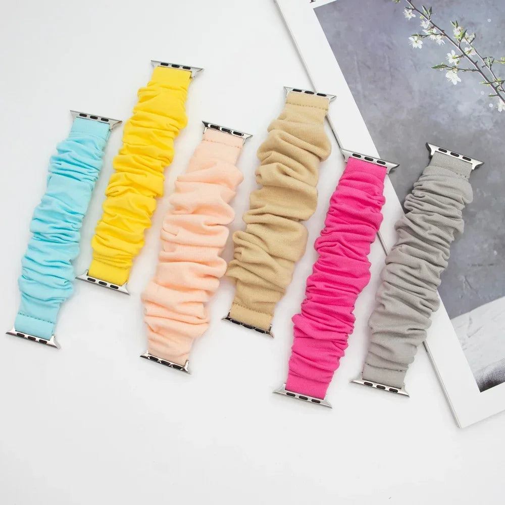 SOFT Cotton Elastic Scrunchies Band For Apple Watch Ultra 8 7 6 SE 5 4 Elasitc Replacement Strap IWatch Serise 42mm 44mm 45mm 49mm