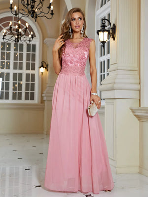 Ruched Lace Chiffon Formal Evening Dress Elegant Beading Party Gown