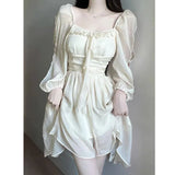 Fairy French Elegant Solid Party Mini Women Office Casual Ruffle Hollow Out Sleeve Korea Summer Dress