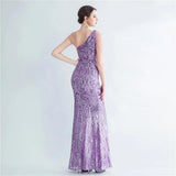 Elegant Slash Neck Sequin Evening Dress Women Beading Long Party Maxi Dress