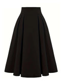Double Breasted High Waist Pleated Midi Skirt for Women Autumn Winter Elegant Female Vintage Red Solid Skirts