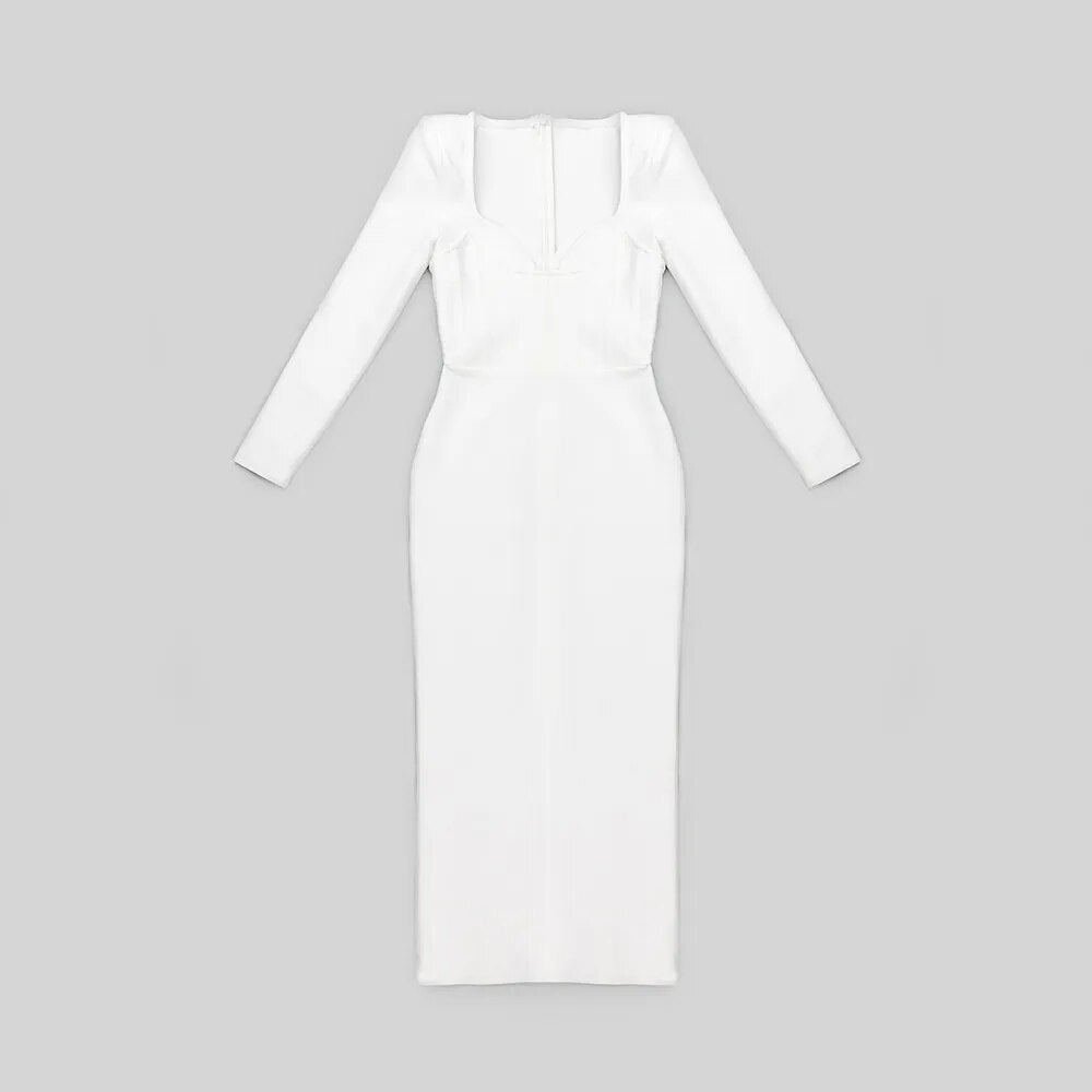 Long Sleeve White Evening Dress Women Night Party Celebrity Dress
