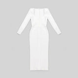 Long Sleeve White Evening Dress Women Night Party Celebrity Dress