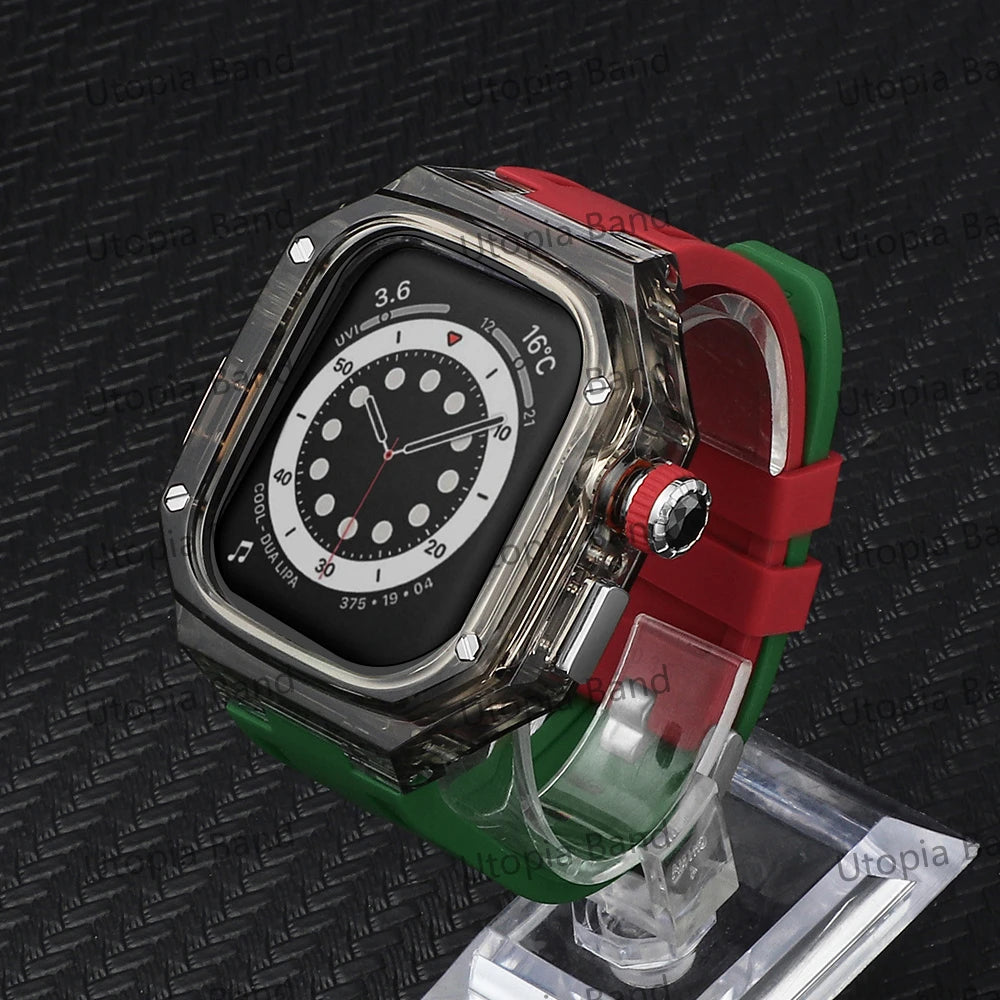 Transparent Modification Kit For Apple Watch 49mm Ultra Luxury Glacier Case Rubber Band IWatch Series 8 7 6 SE 45mm 44mm Mod KIT