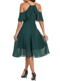 2024 Solid Ruffle Chiffon Midi Short Bridesmaid Dress Green Hollowed Out Short Sleeve Elegant Office Casual Runway Summer Dress