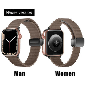 Magnetic Buckle Leather Strap For Apple Watch Ultra 2 Band 49mm For iWatch SE Series 9 8 7 6 5 40mm 41mm 42mm 44mm 45mm Bracelet