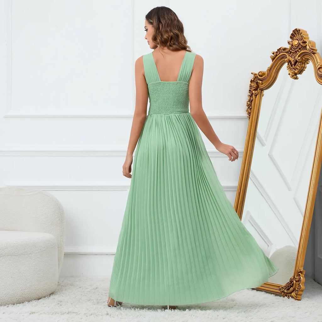 Ruched Lace Chiffon Formal Evening Dress Elegant V Neck Beading Party Gown