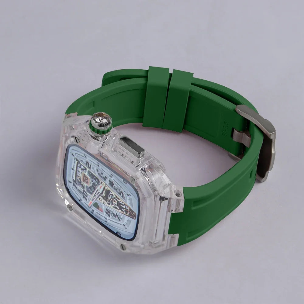 Transparent Modification Kit For Apple Watch 49mm Ultra Luxury Glacier Case Rubber Band IWatch Series 8 7 6 SE 45mm 44mm Mod KIT