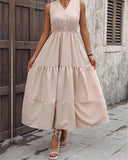 2024 Summer Solid Vintage Casual A Line Flare Women's Dress Elegant Sleevless V Neck Comfortable Loose Midi Long Dresses