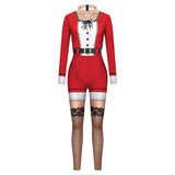 Women Sexy stripe Jumpsuit Xmas 3D Print Pattern Bodysuit Zentai Suit Christmas Holiday Cosplay Costume Female Clothes Catsuit
