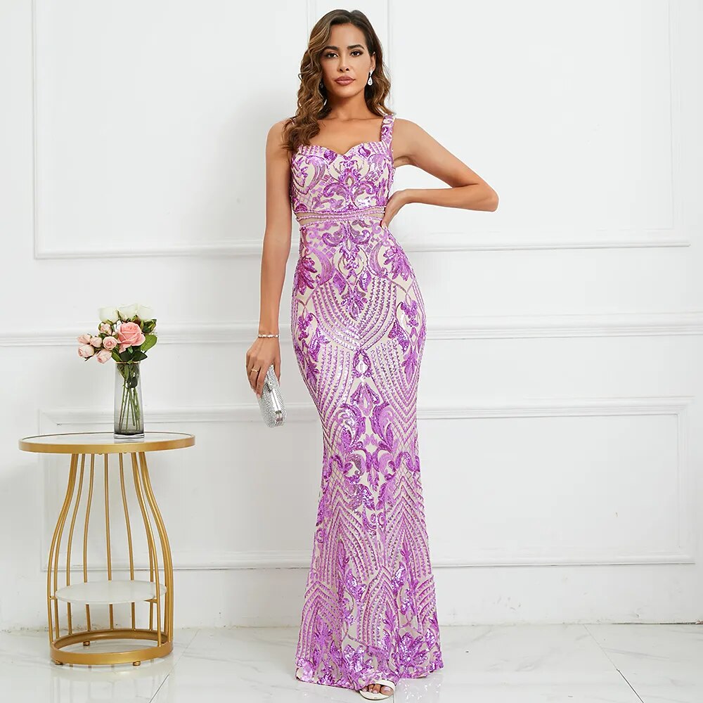 Strap Sequin Evening Sleeveless Sexy Beading Party Maxi Dress Long Prom Dress