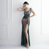 Sexy Slit Black Gold Sequin Evening Dress Sleeveless Beading Formal Party Maxi Dress Long Prom Dress