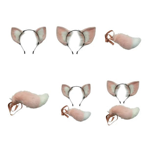 Long Fur Fox Ears Anime Cosplay Headband Hairband with Plush Tail Halloween Cosplay Party Costume for Kids Anime Lover