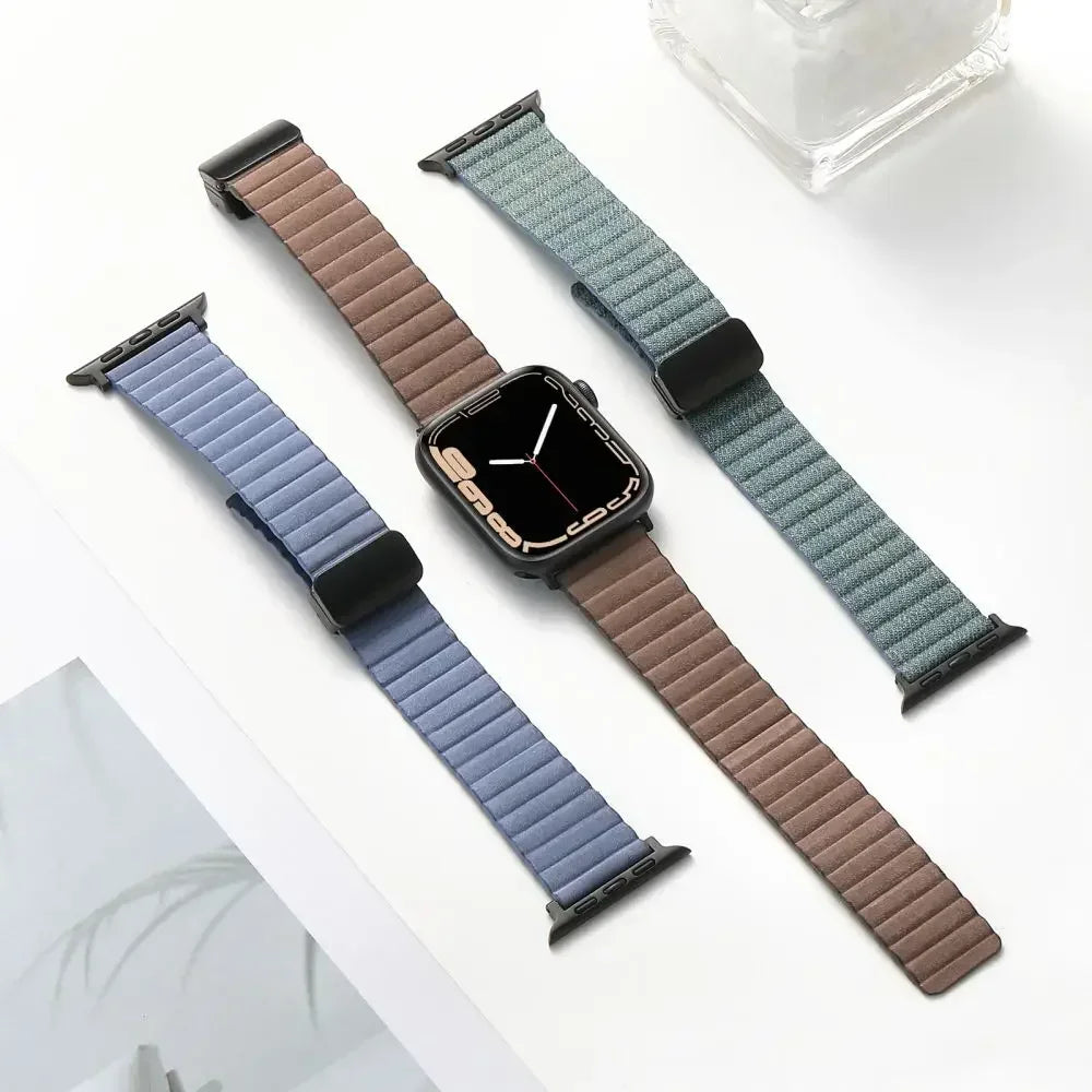 Magnetic Buckle Leather Strap For Apple Watch Ultra 2 Band 49mm For iWatch SE Series 9 8 7 6 5 40mm 41mm 42mm 44mm 45mm Bracelet
