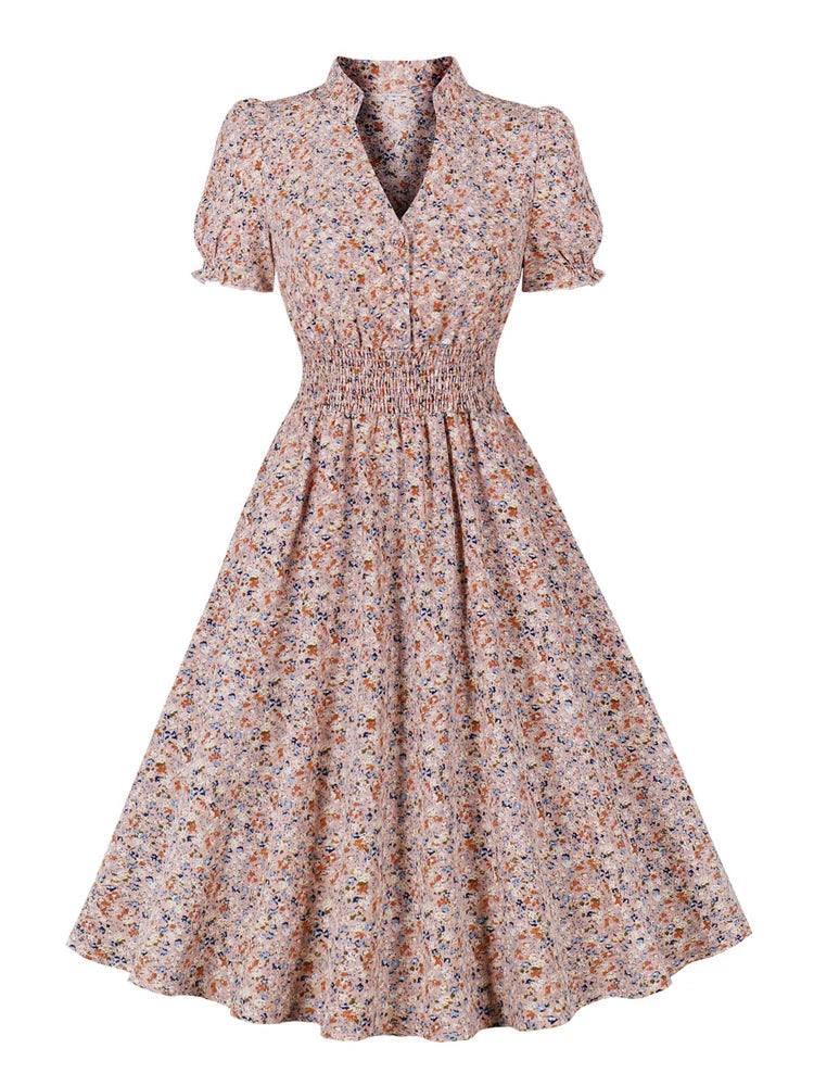 Multicolor Floral Casual Holiday Dresses for Women Summer V-Neck Butto –  jetechband