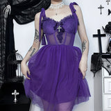 Gothic Y2K Dark Mesh Corset Mini Dress Elf Girl Backless Slim Sexy E-Girl Darkness Street Grunge Tank Dress