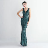Women Simple Dress Long Prom Dress Deep V Neck Black Sequin Evening Dress Sexy Party Maxi Dress
