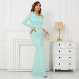 Slash Neck Long Sequin Women One Shoulder Light Blue Party Maxi Dress Sexy Evening Dress