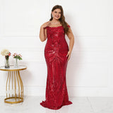 Plus Size Women Elegant Strap Party Maxi Dress Black Gold Sequin Evening Dress Long Prom Dress