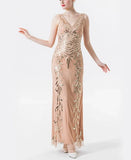 V-Neck Sequin Embroidered Women Elegant Luxury Cocktail Dresses Evening 1920s Party Backless Flapper Maxi Long Dress