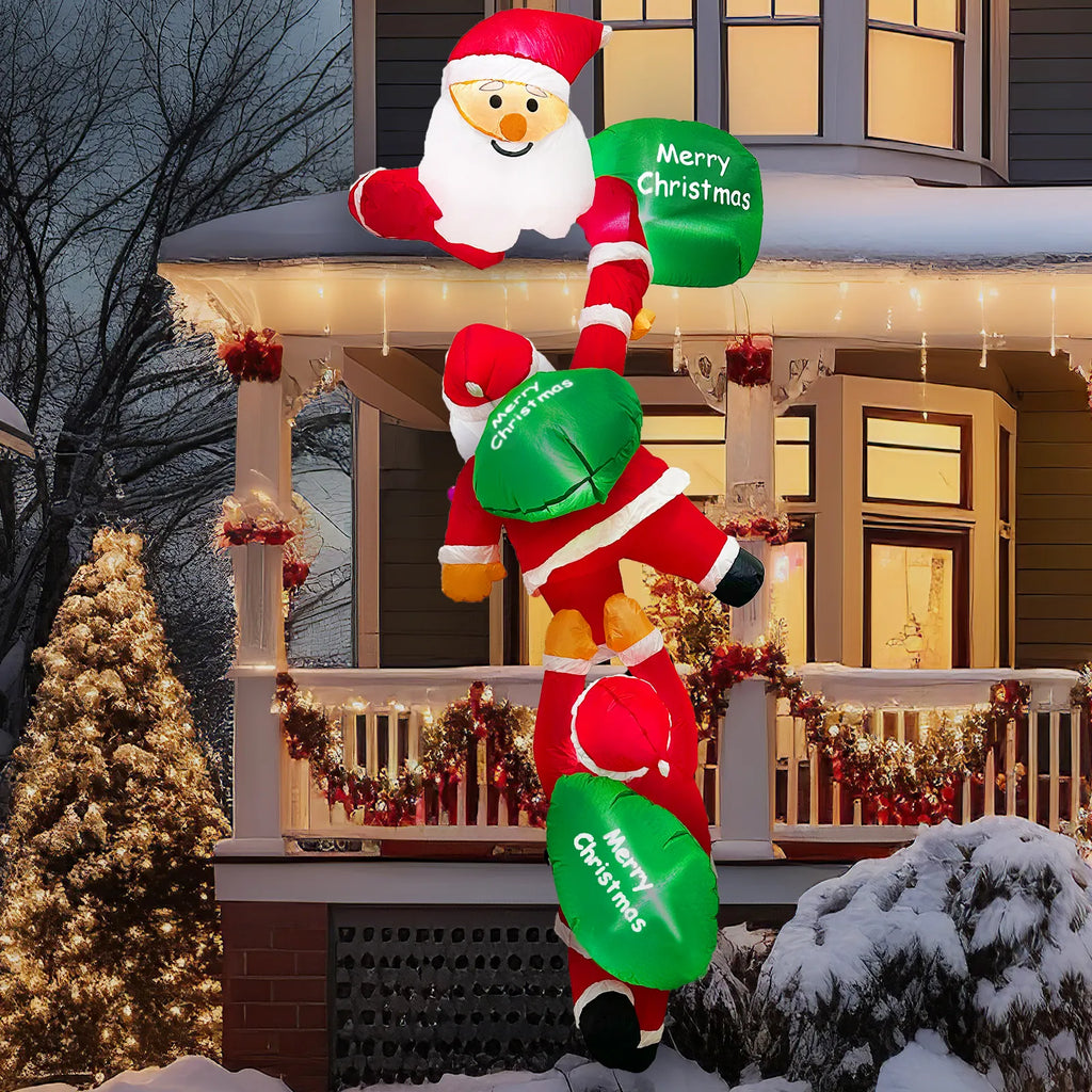 8FT Christmas Inflatables Outdoor Decorations Climbing Santas Blow Up with Build-in LEDs for Yard Window Decoration